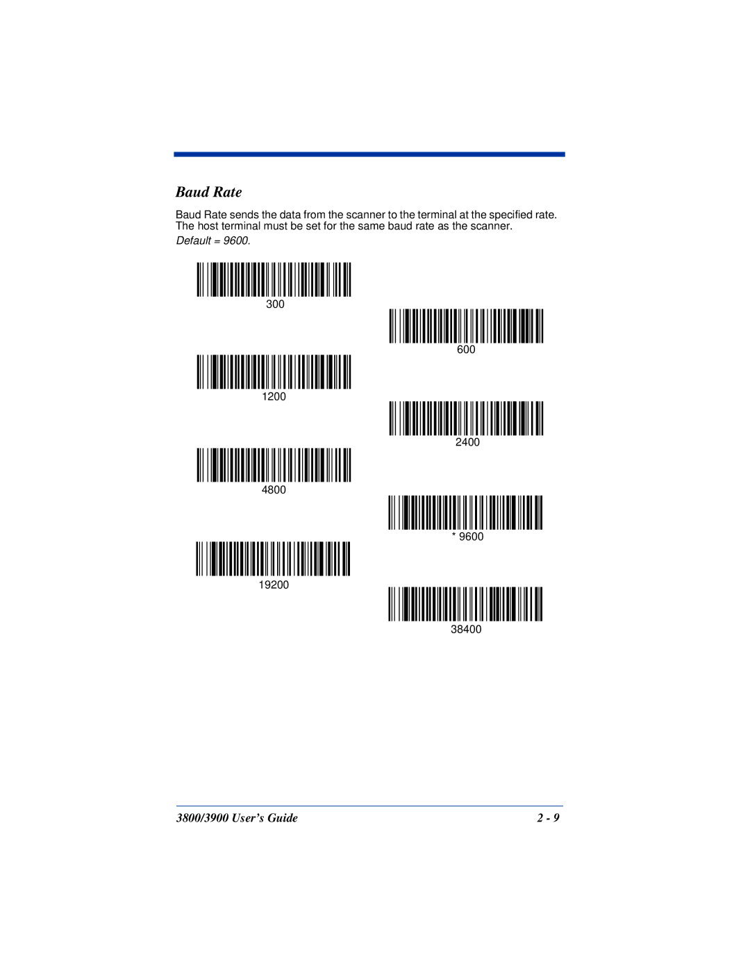 Hand Held Products 3800, 3900 manual Baud Rate 