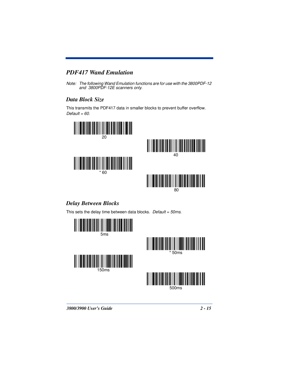 Hand Held Products 3800, 3900 manual Data Block Size, Delay Between Blocks 