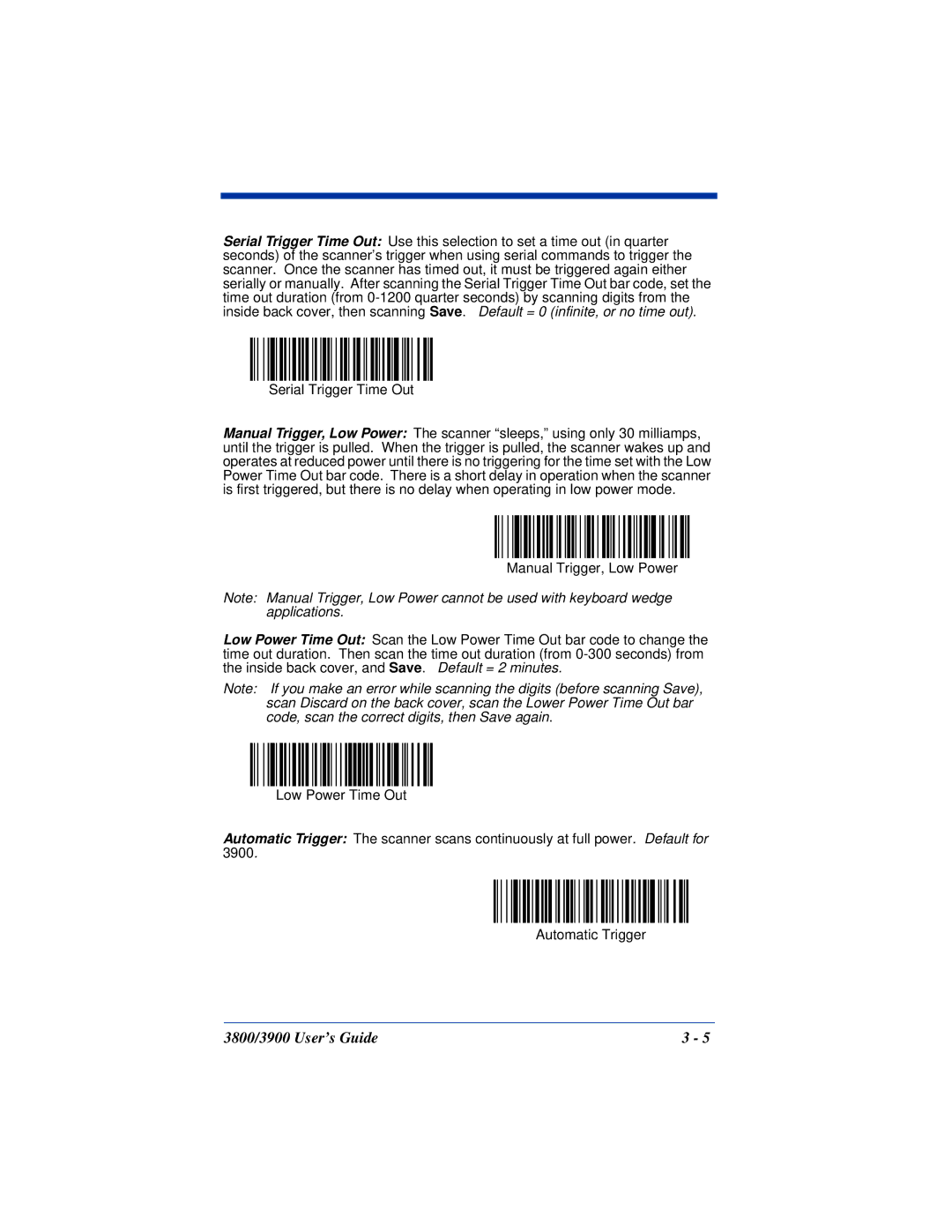 Hand Held Products 3800, 3900 manual Serial Trigger Time Out 