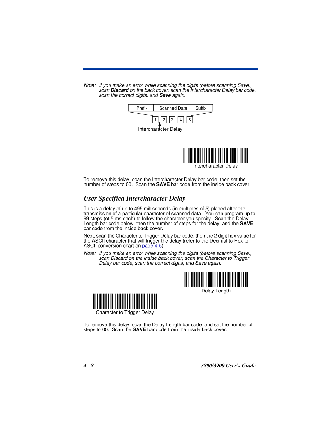 Hand Held Products 3900, 3800 manual User Specified Intercharacter Delay 