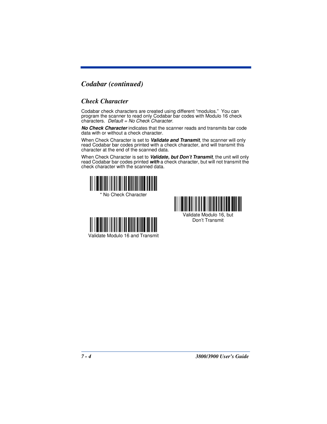 Hand Held Products 3900, 3800 manual Check Character 