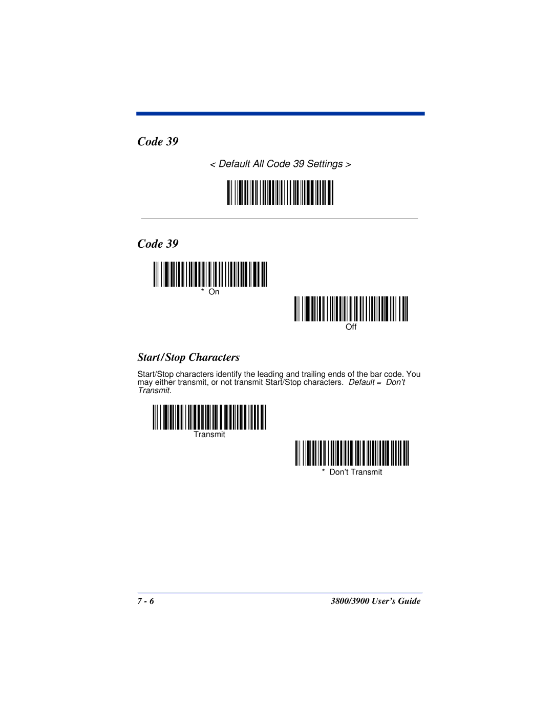 Hand Held Products 3900, 3800 manual Code 