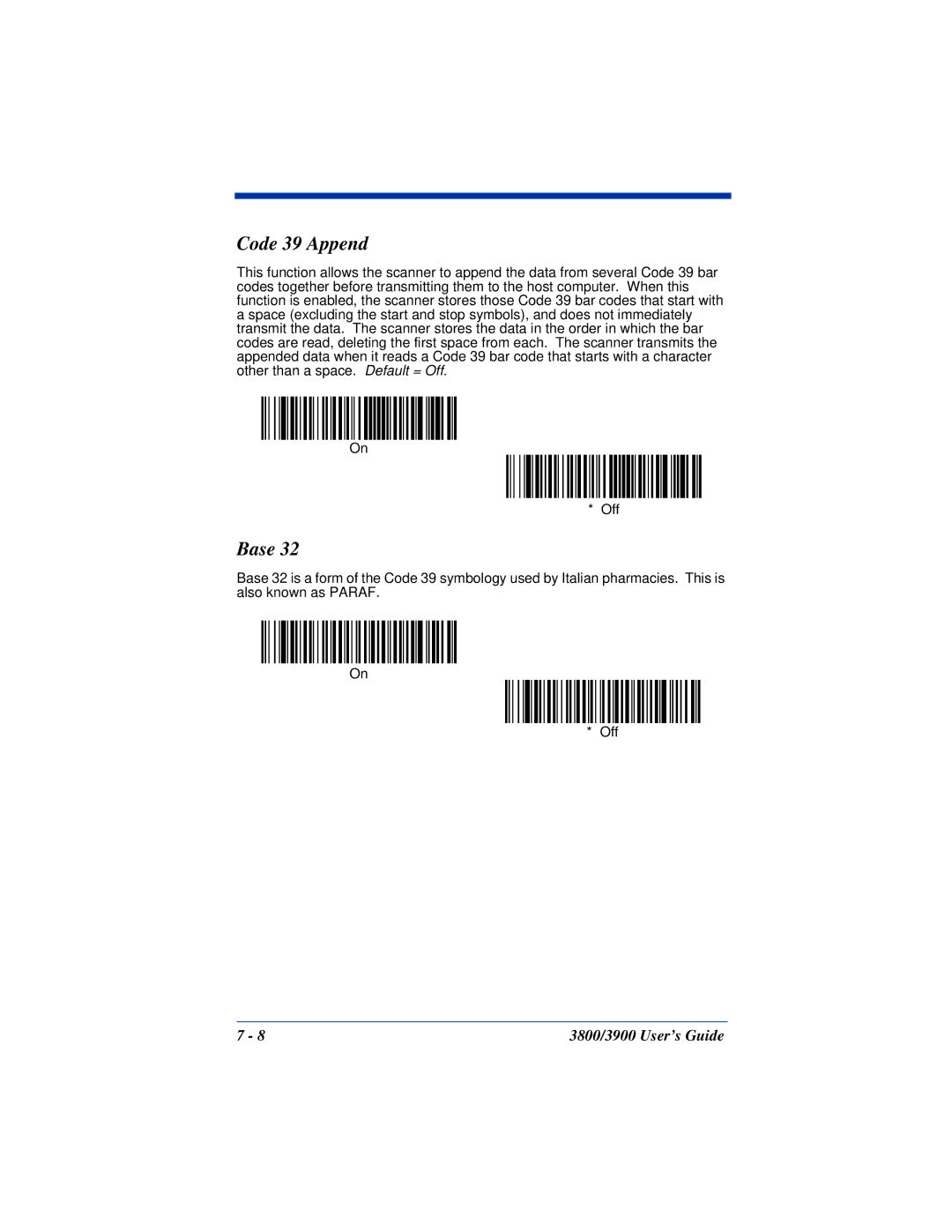 Hand Held Products 3900, 3800 manual Code 39 Append, Base 