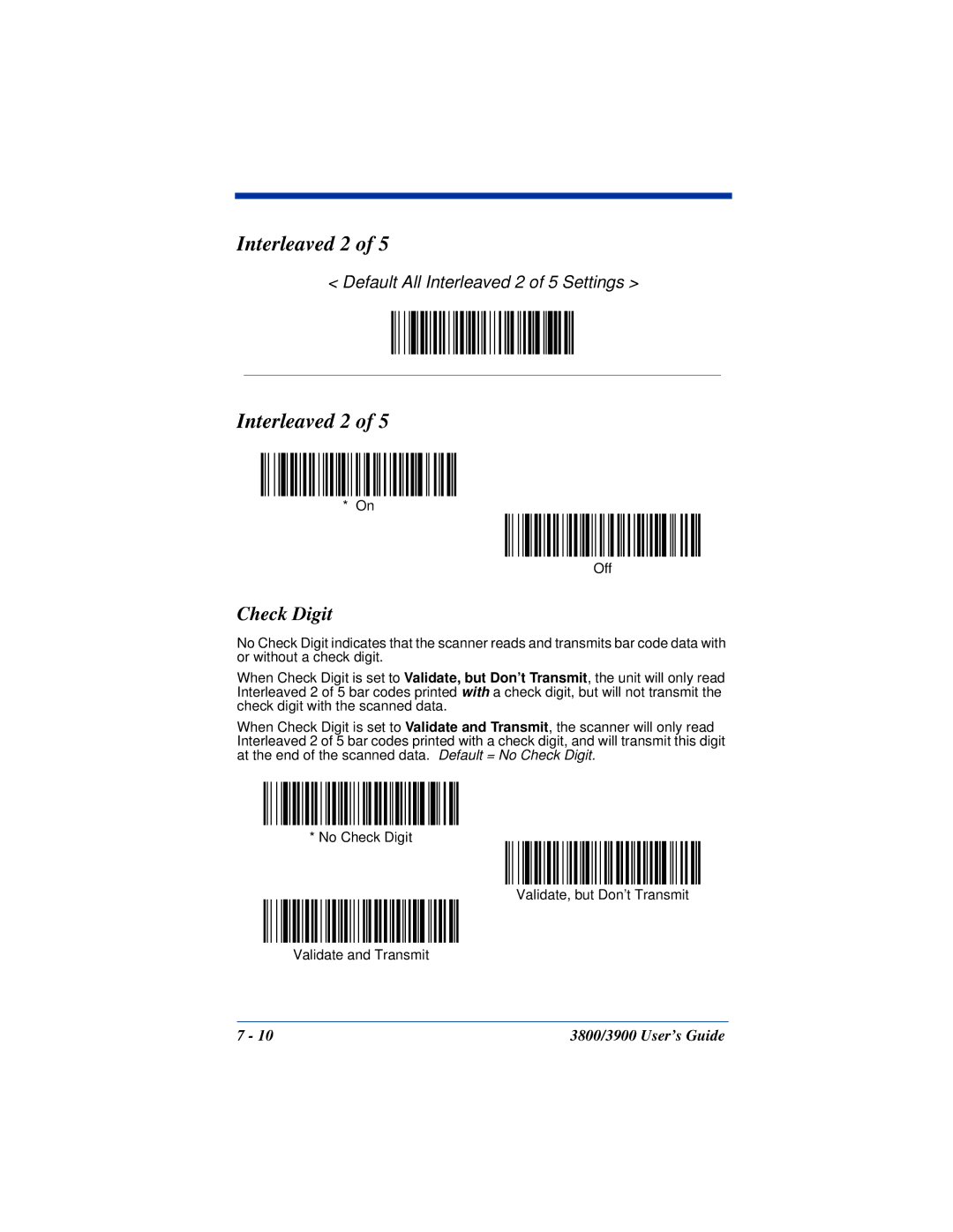 Hand Held Products 3900, 3800 manual Interleaved 2, Check Digit 