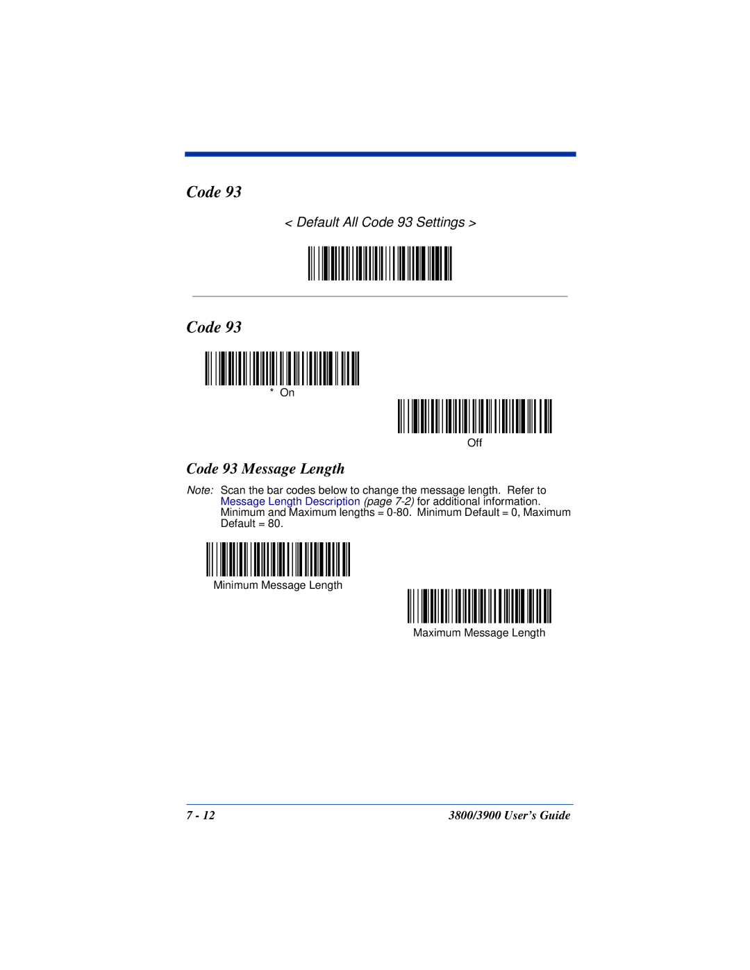 Hand Held Products 3900, 3800 manual Code 93 Message Length 