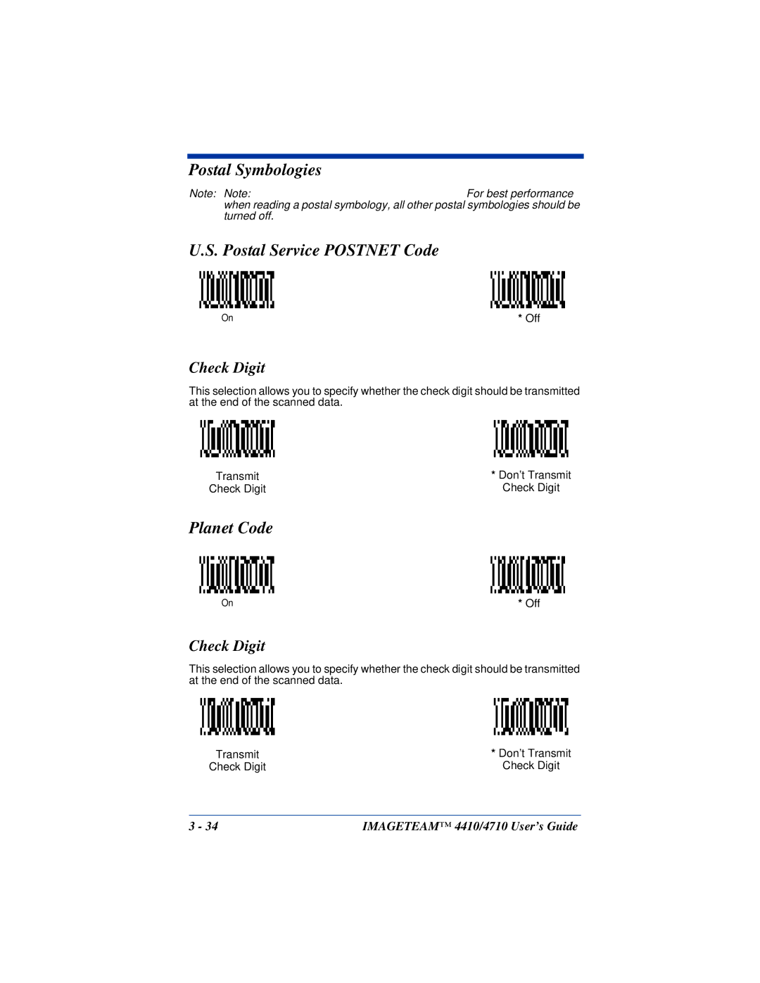 Hand Held Products 4410, 4710 manual Postal Symbologies Postal Service Postnet Code, Planet Code 