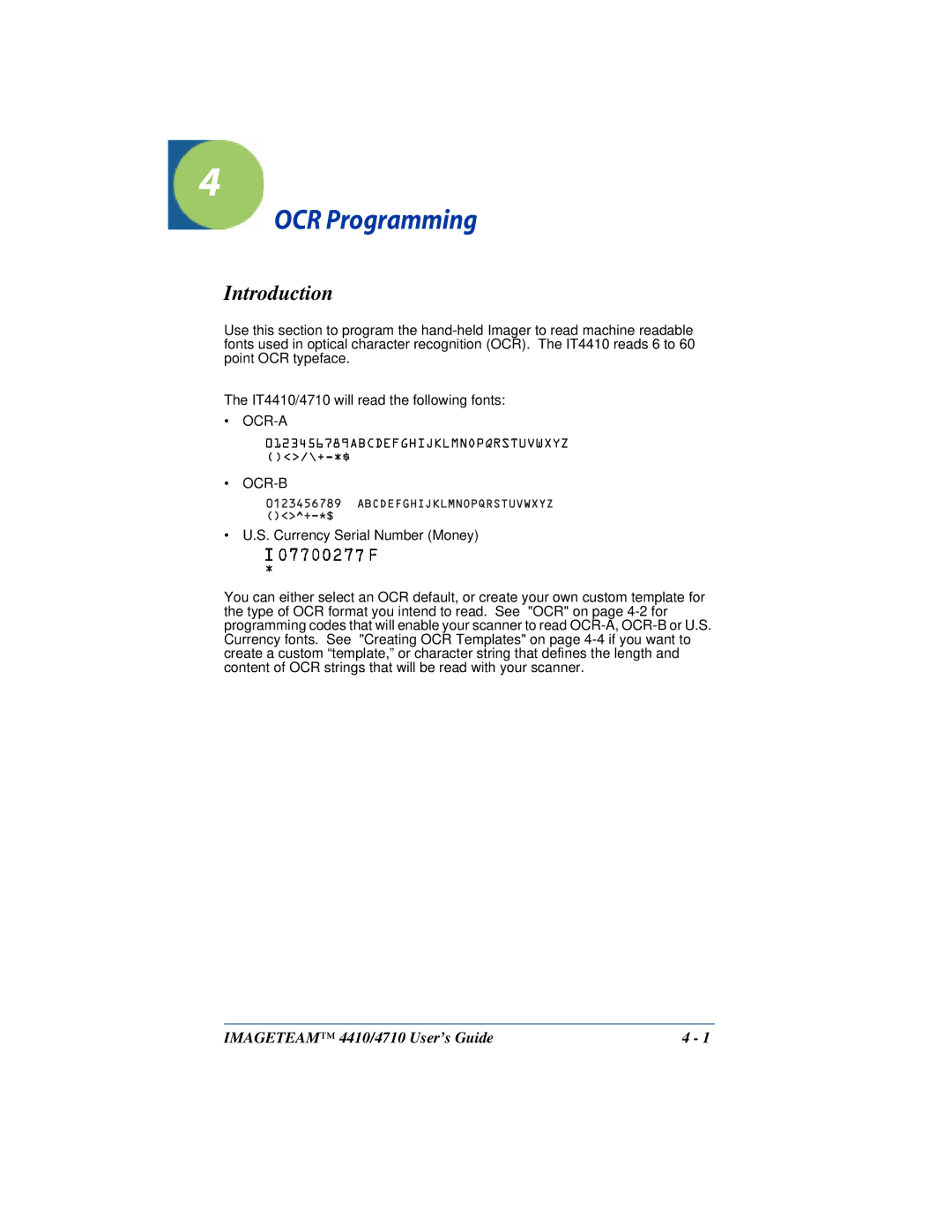 Hand Held Products 4410, 4710 manual OCR Programming, Ocr-B 