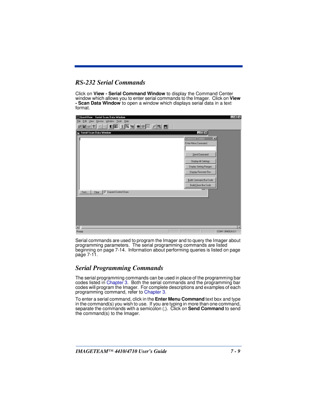 Hand Held Products 4410, 4710 manual RS-232 Serial Commands, Serial Programming Commands 