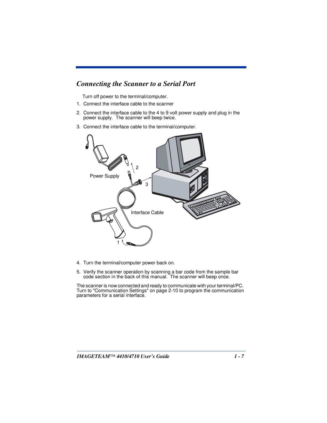 Hand Held Products 4410, 4710 manual Connecting the Scanner to a Serial Port 