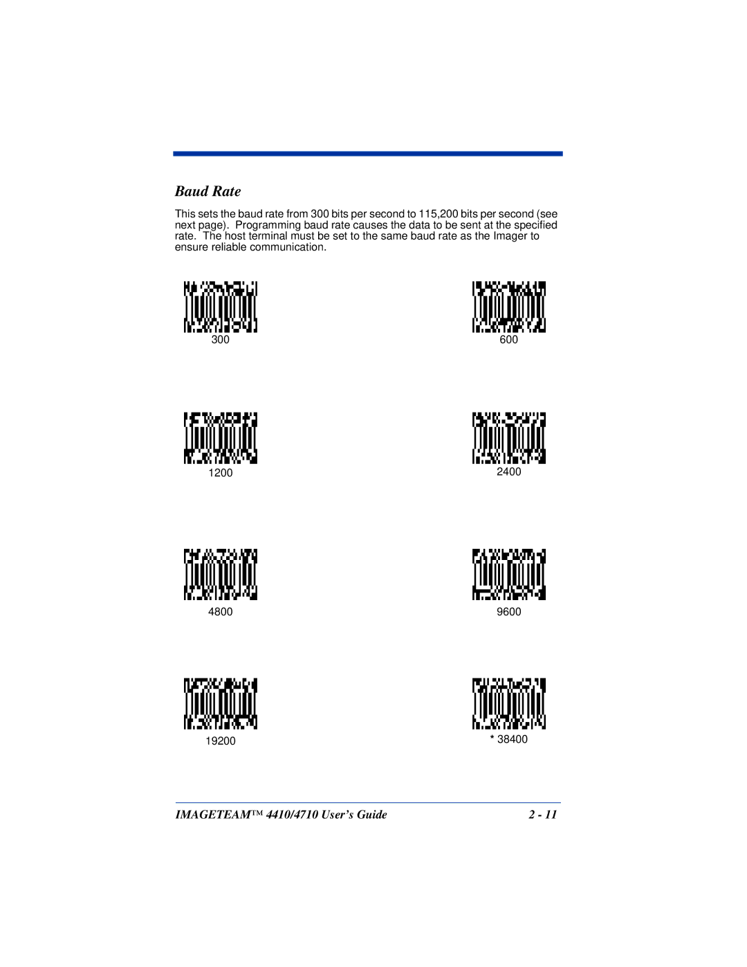 Hand Held Products 4410, 4710 manual Baud Rate 