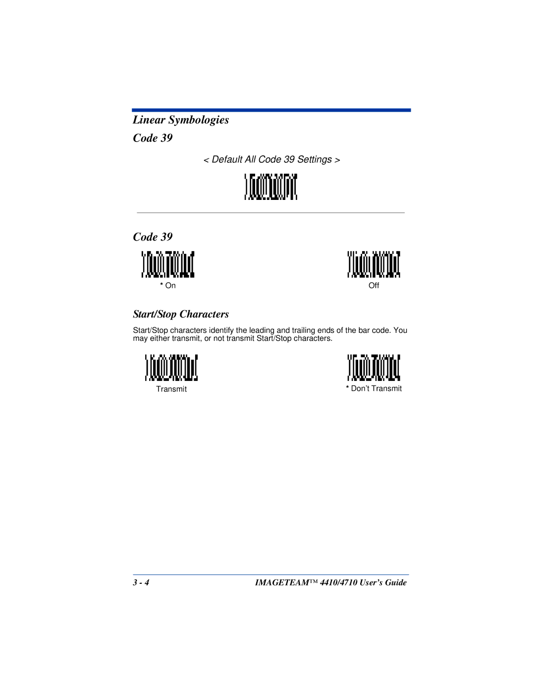 Hand Held Products 4410, 4710 manual Linear Symbologies Code, Transmit 