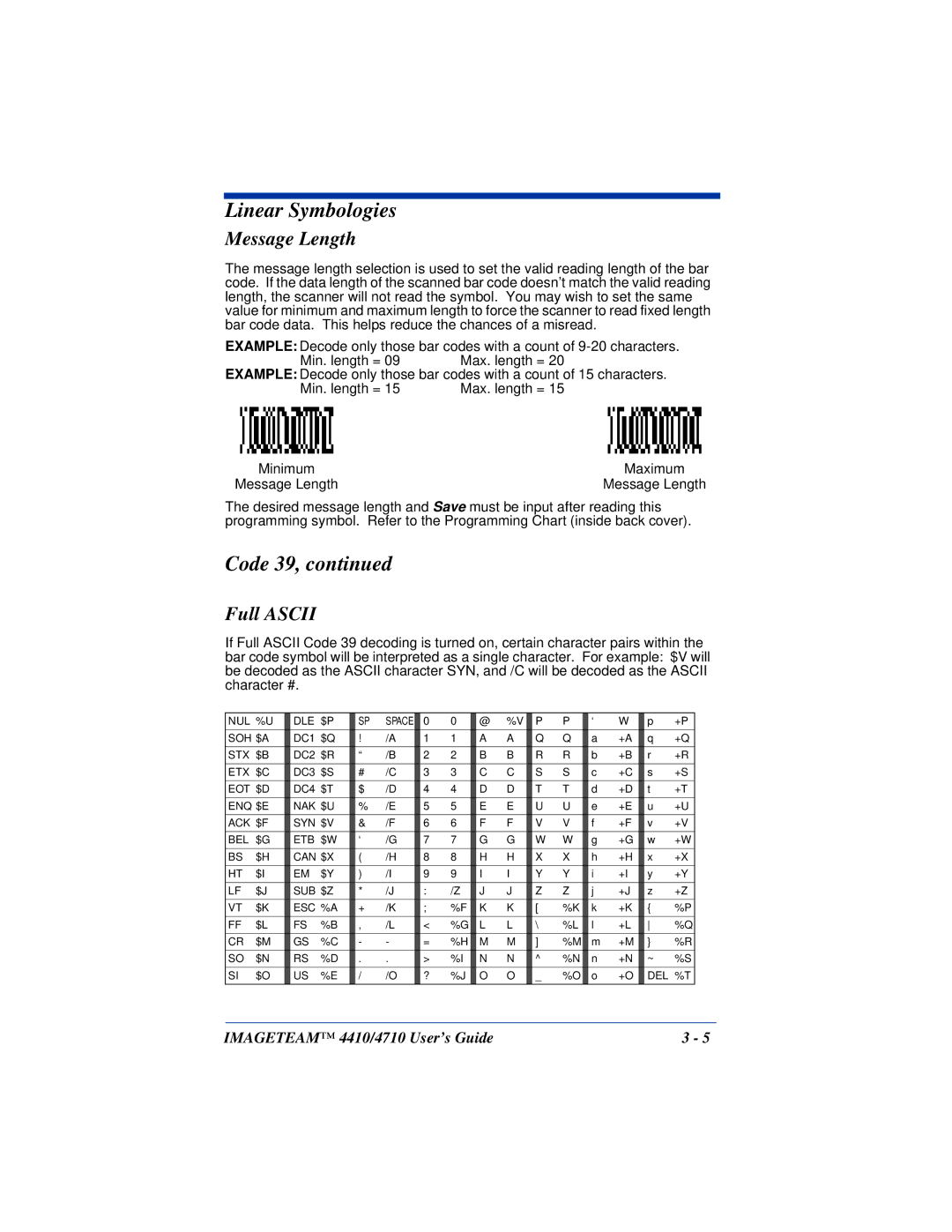 Hand Held Products 4410, 4710 manual Message Length, Full Ascii 