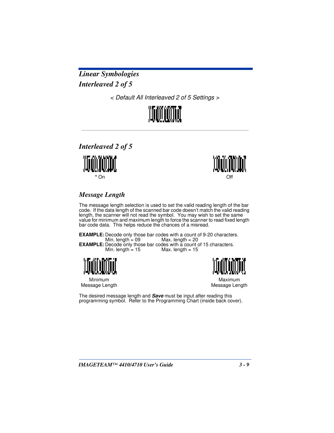 Hand Held Products 4410, 4710 manual Linear Symbologies Interleaved 2 