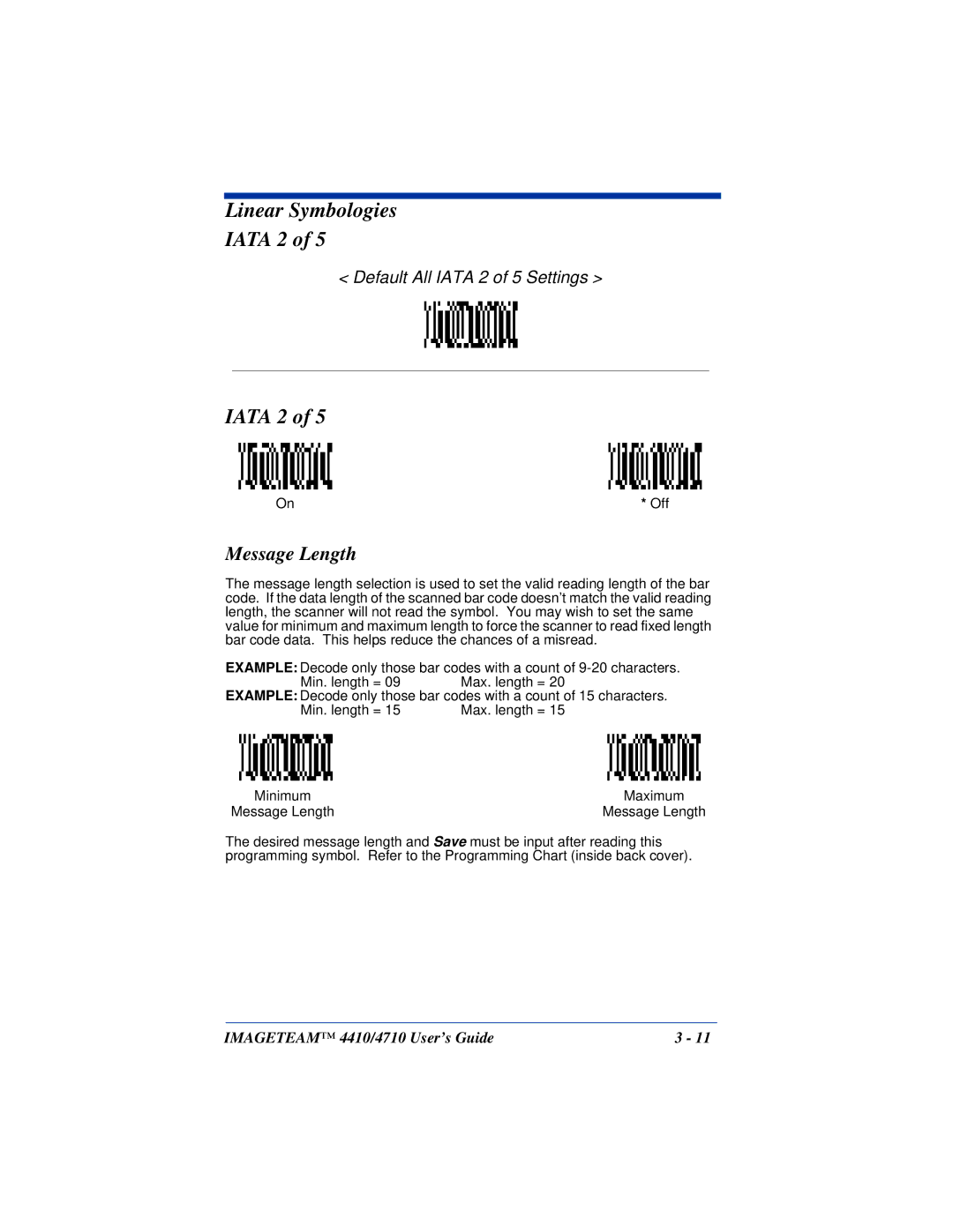 Hand Held Products 4410, 4710 manual Linear Symbologies Iata 2 