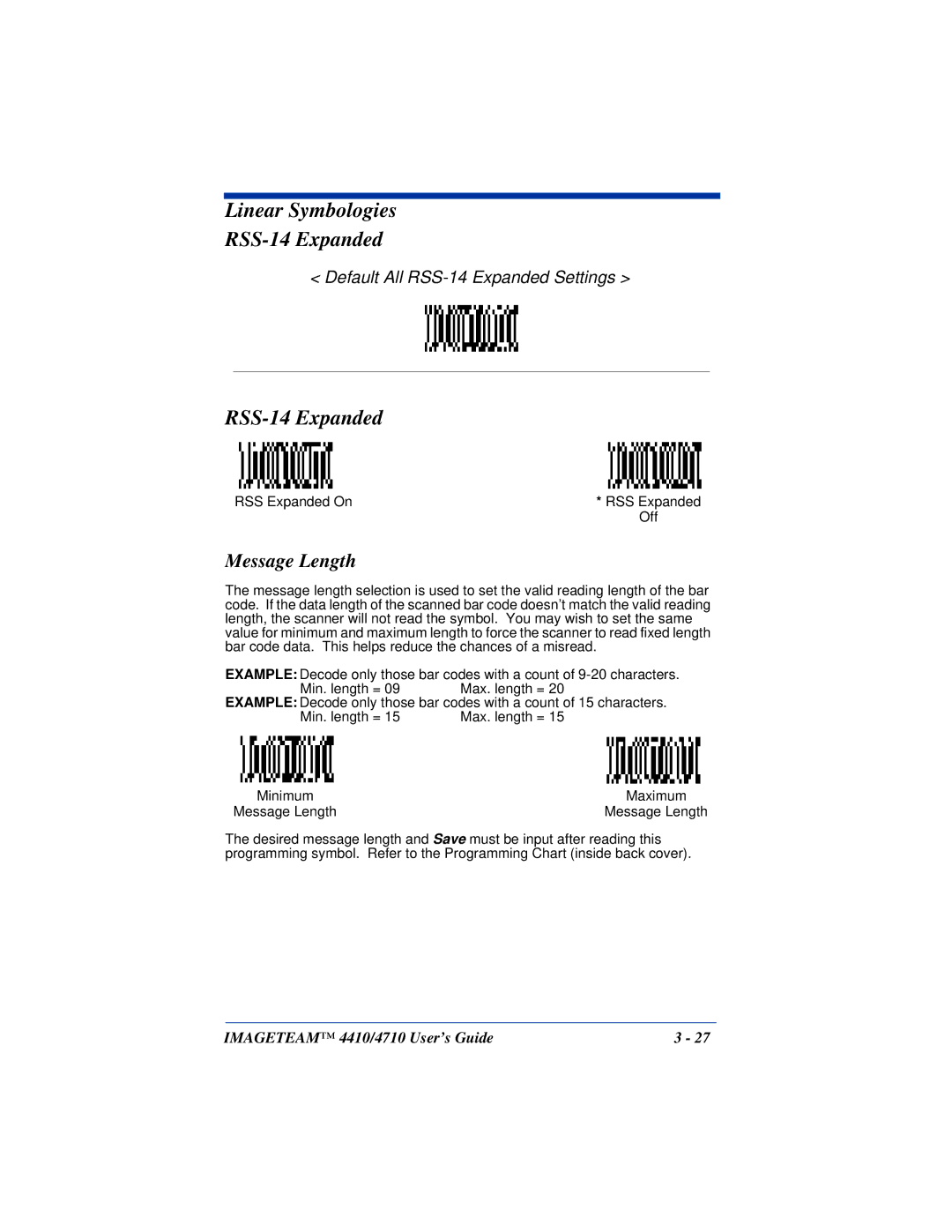 Hand Held Products 4410, 4710 manual Linear Symbologies RSS-14 Expanded 