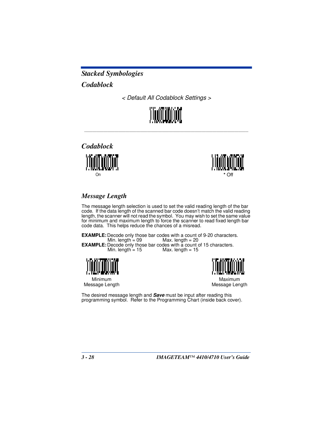 Hand Held Products 4410, 4710 manual Stacked Symbologies Codablock 