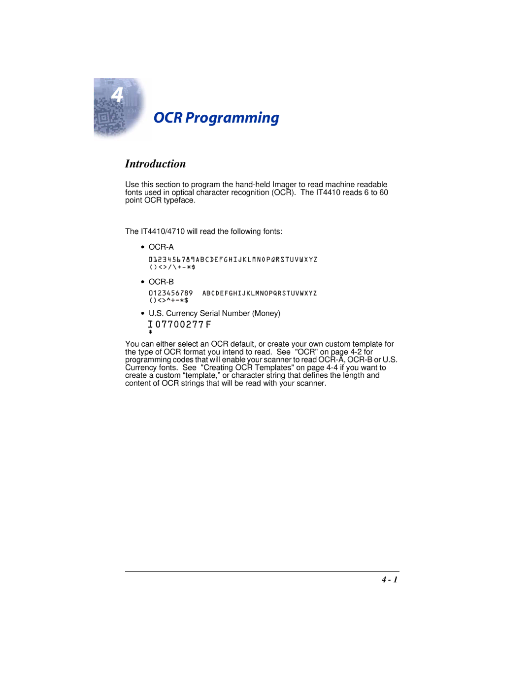 Hand Held Products 4410 manual OCR Programming 