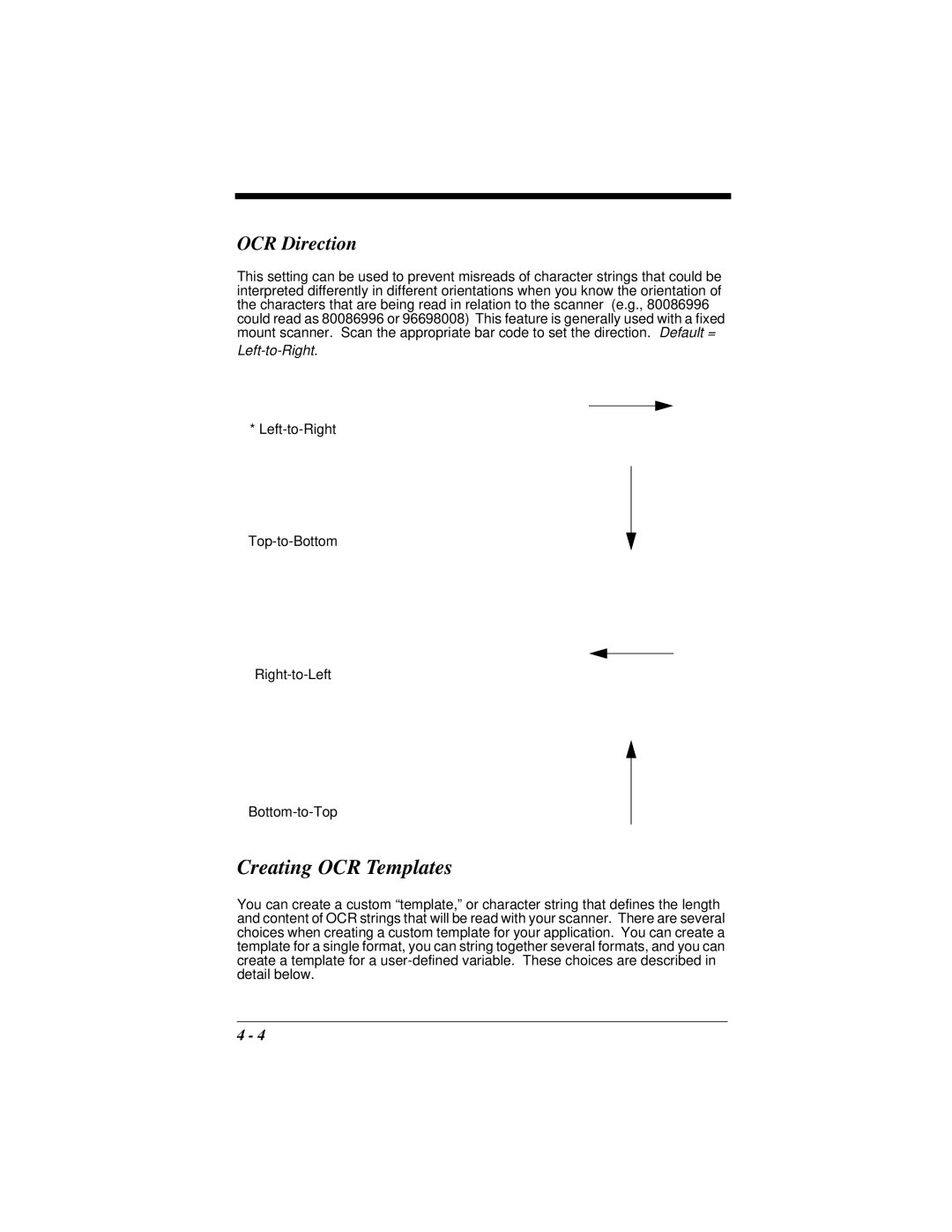 Hand Held Products 4410 manual Creating OCR Templates, OCR Direction 