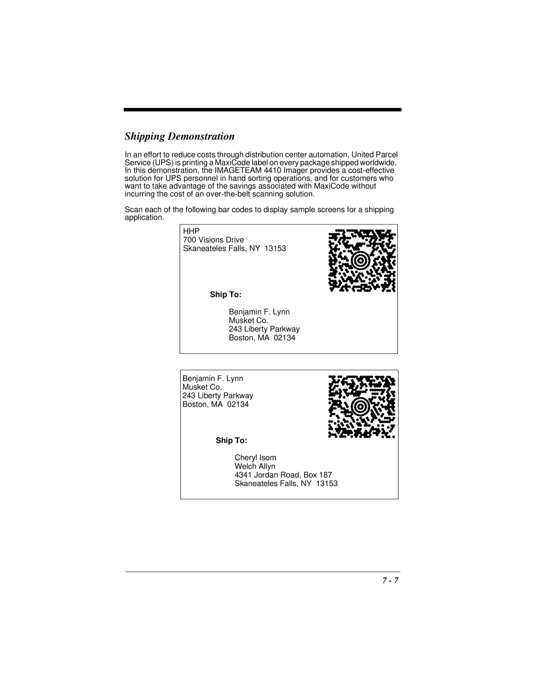 Hand Held Products 4410 manual Shipping Demonstration, Ship To 