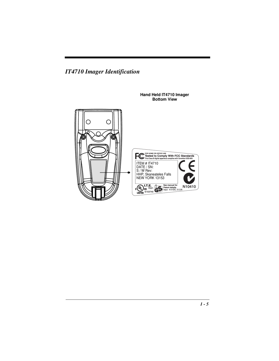 Hand Held Products 4410 manual IT4710 Imager Identification, Hand Held IT4710 Imager Bottom View 