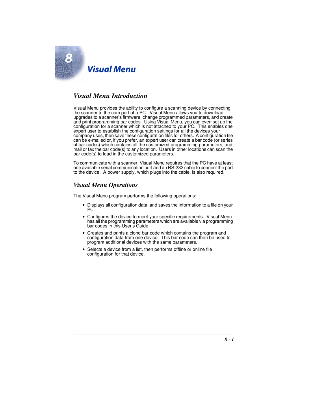 Hand Held Products 4410 manual Visual Menu Introduction, Visual Menu Operations 