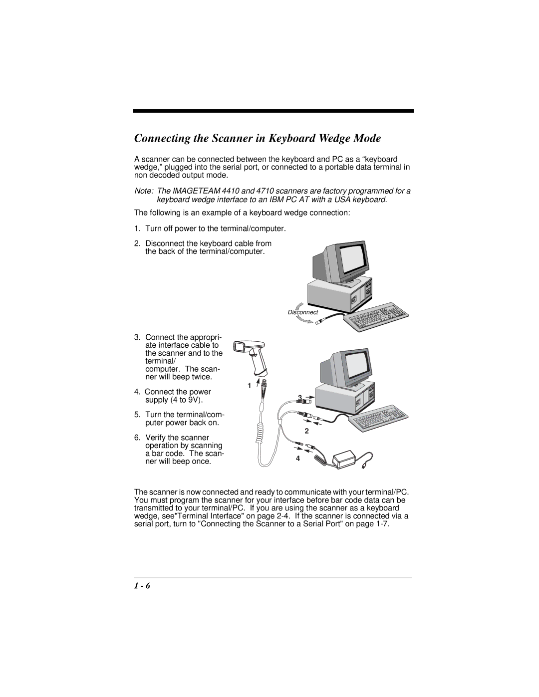 Hand Held Products 4410 manual Connecting the Scanner in Keyboard Wedge Mode 