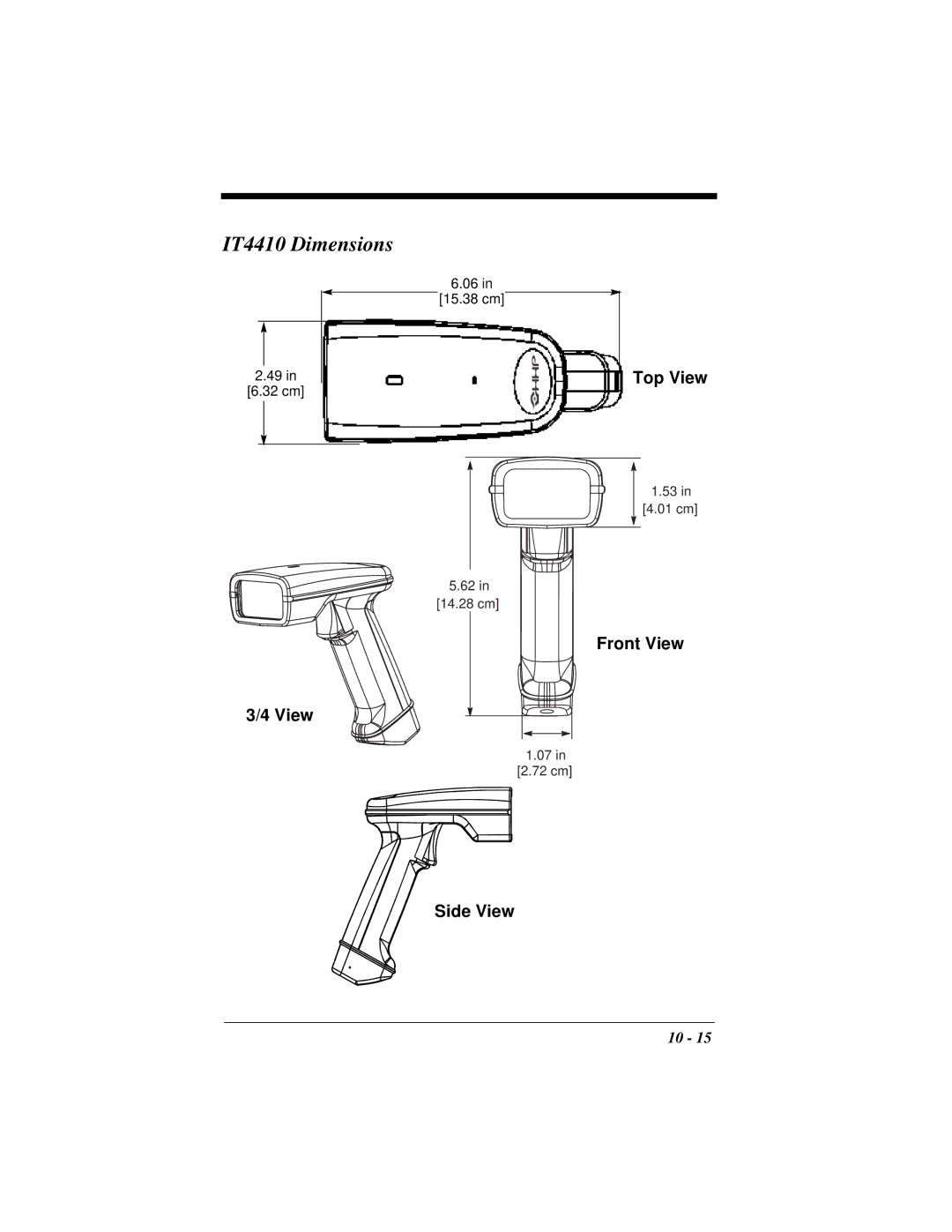 Hand Held Products manual IT4410 Dimensions 