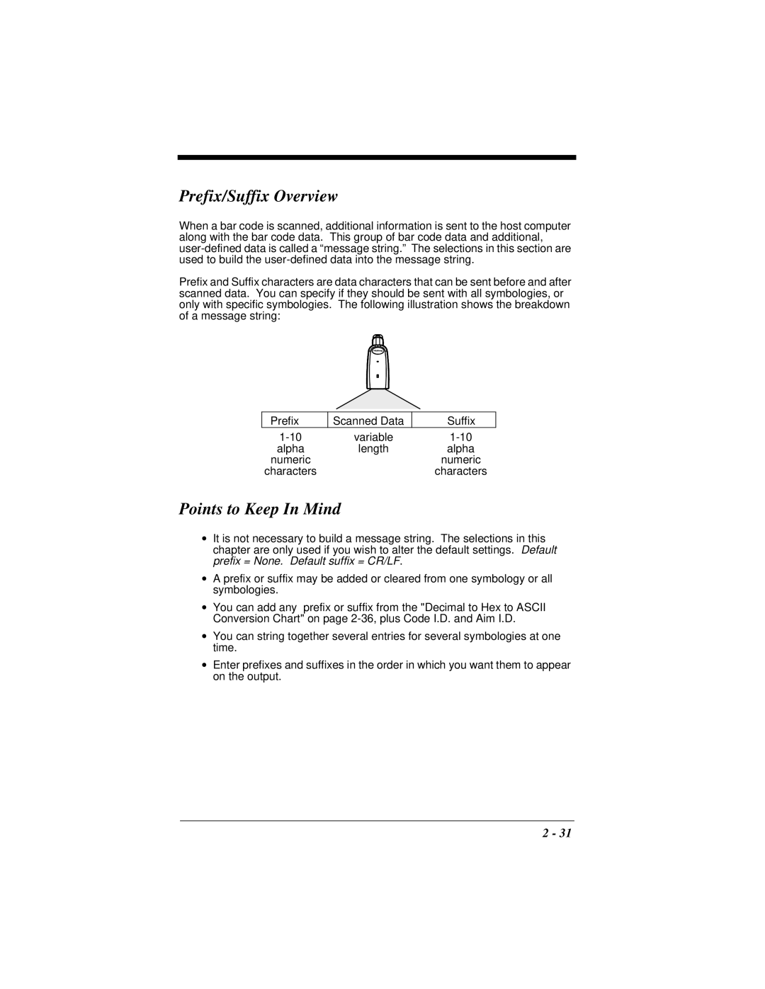 Hand Held Products 4410 manual Prefix/Suffix Overview, Points to Keep In Mind 