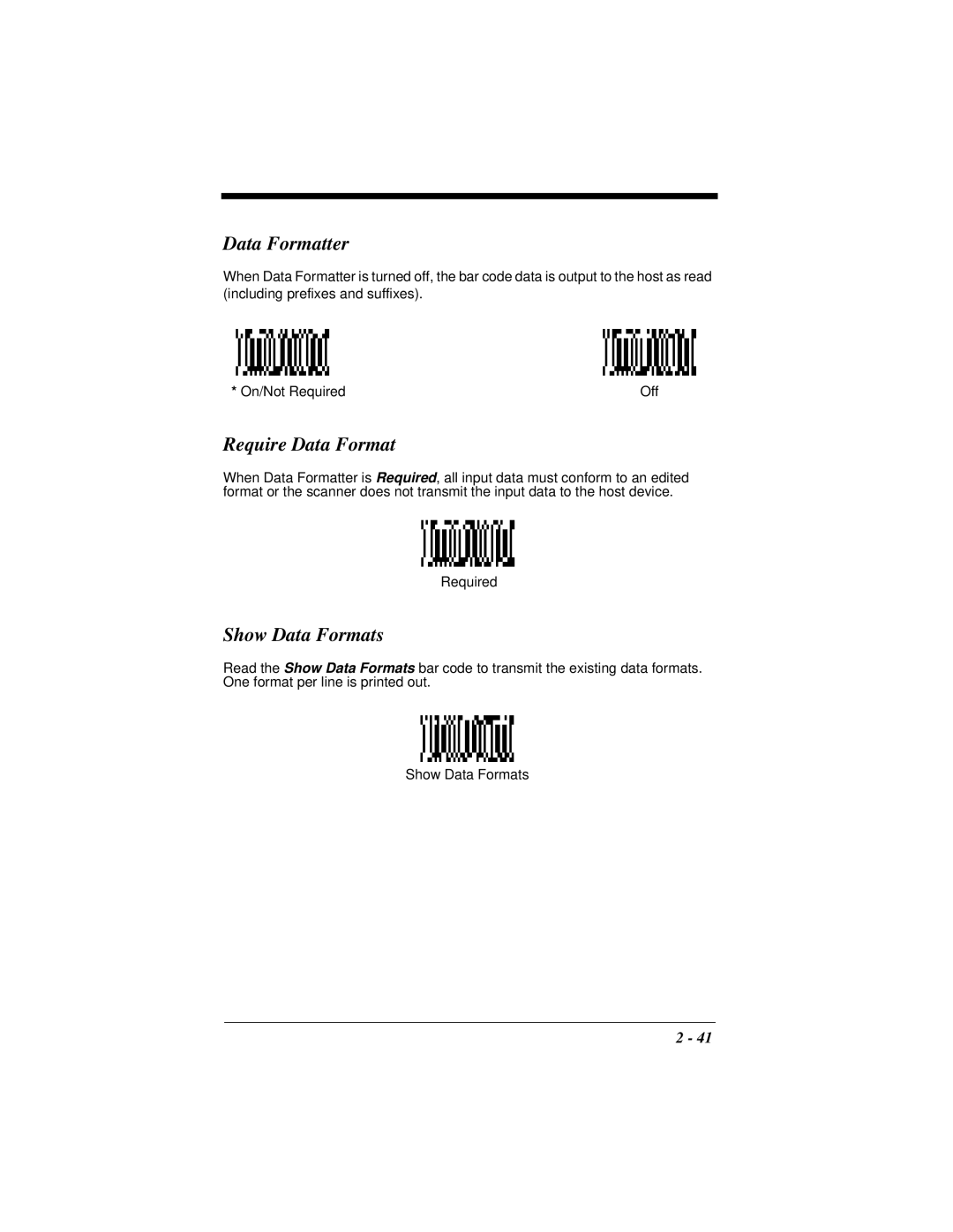 Hand Held Products 4410 manual Data Formatter, Require Data Format, Show Data Formats 