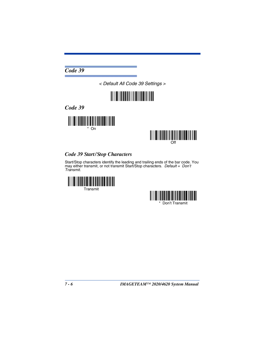 Hand Held Products 4620, 2020 system manual Code 39 Start/Stop Characters 