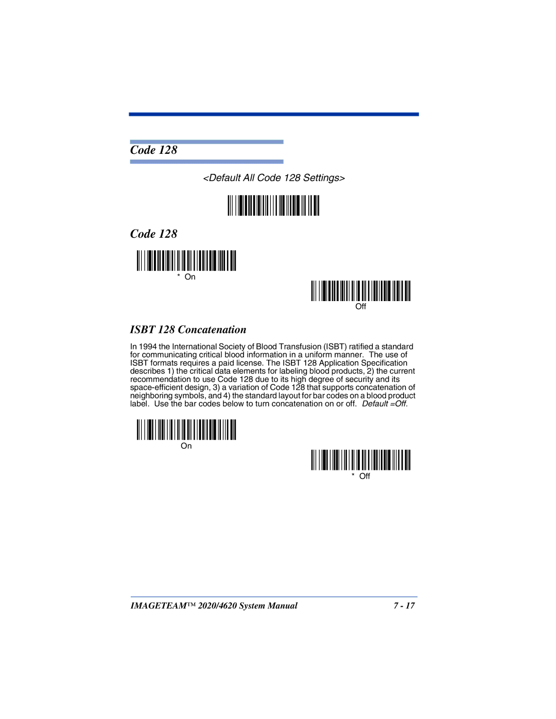 Hand Held Products 2020, 4620 system manual Isbt 128 Concatenation 