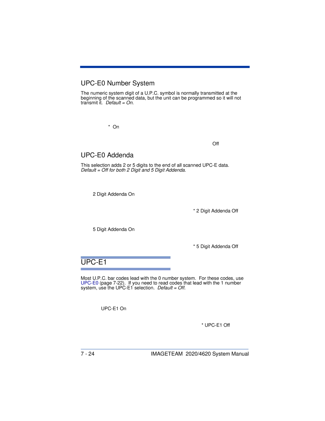 Hand Held Products 4620, 2020 system manual UPC-E0 Number System, UPC-E0 Addenda 