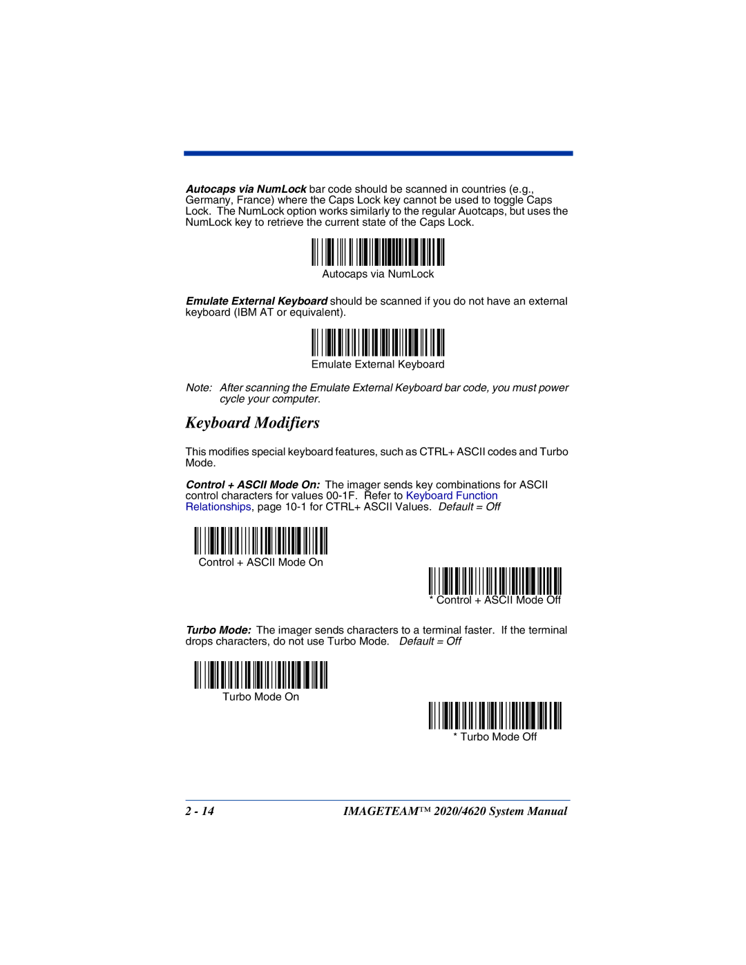 Hand Held Products 4620, 2020 system manual Keyboard Modifiers 