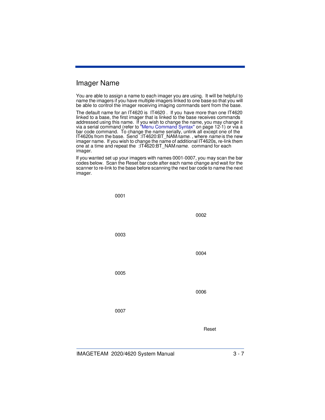 Hand Held Products 2020, 4620 system manual Imager Name 