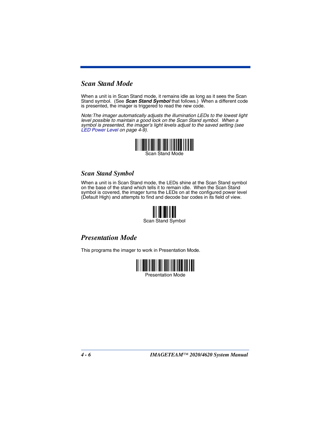 Hand Held Products 4620, 2020 system manual Scan Stand Mode, Presentation Mode, Scan Stand Symbol 