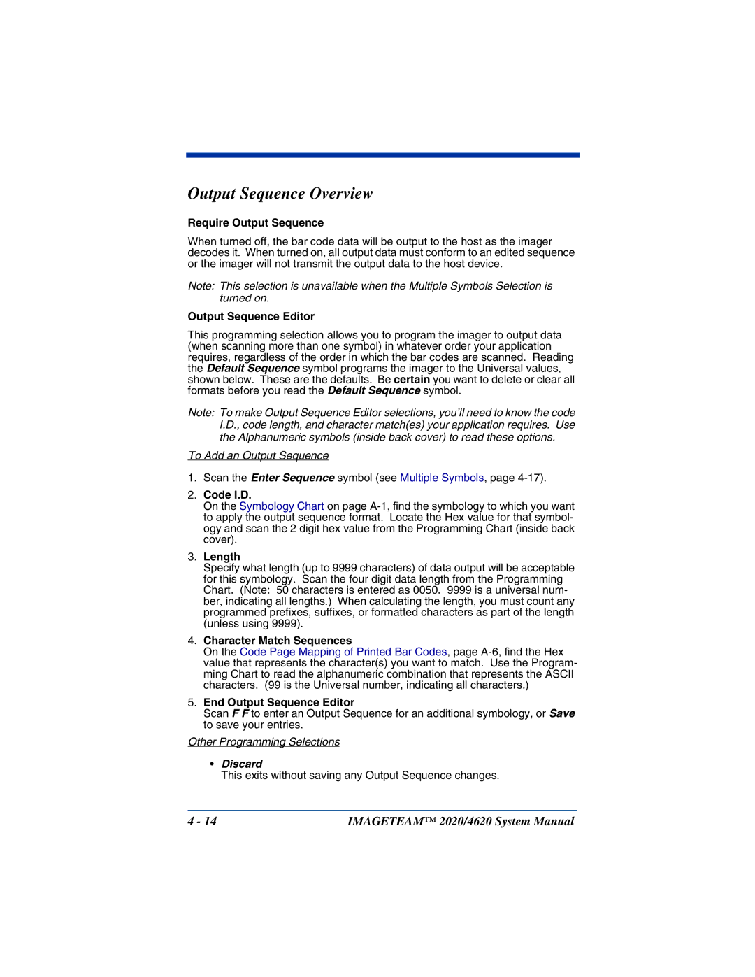 Hand Held Products 4620, 2020 system manual Output Sequence Overview 