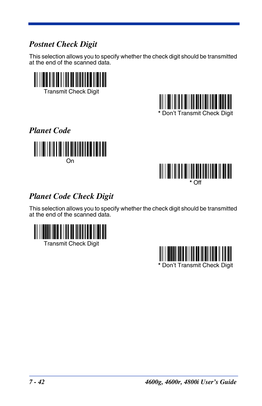 Hand Held Products 4600g, 4800i, 4600r manual Postnet Check Digit, Planet Code Check Digit 