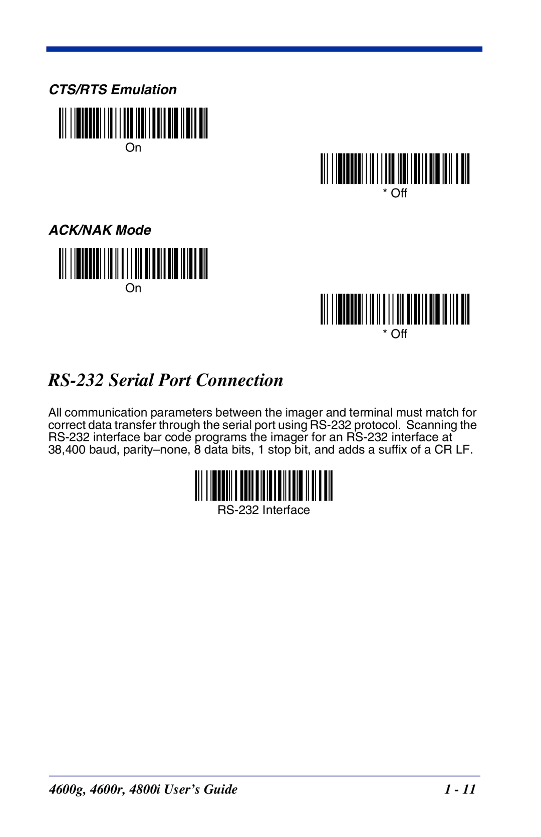 Hand Held Products 4800i, 4600r, 4600g manual RS-232 Serial Port Connection 