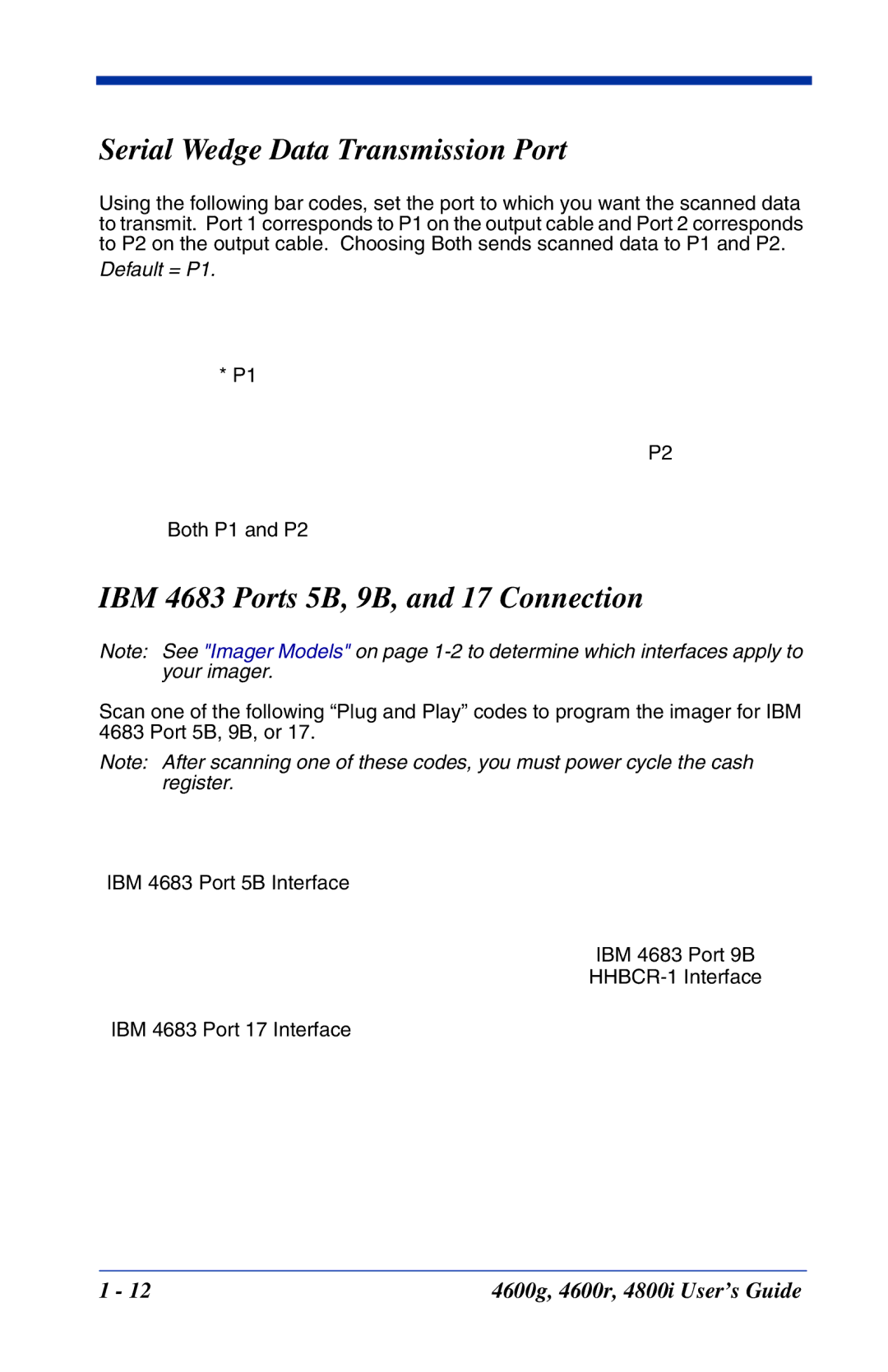 Hand Held Products 4600r, 4800i, 4600g manual Serial Wedge Data Transmission Port, IBM 4683 Ports 5B, 9B, and 17 Connection 