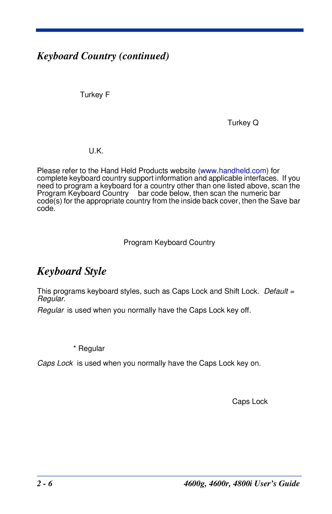 Hand Held Products 4600g, 4800i, 4600r manual Keyboard Style 