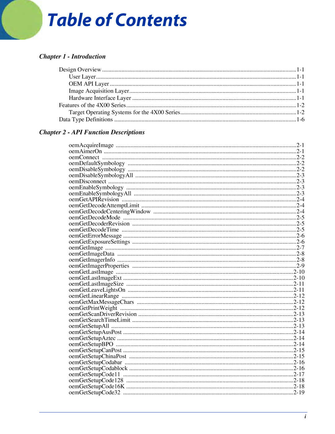 Hand Held Products 4X00 manual Table of Contents 