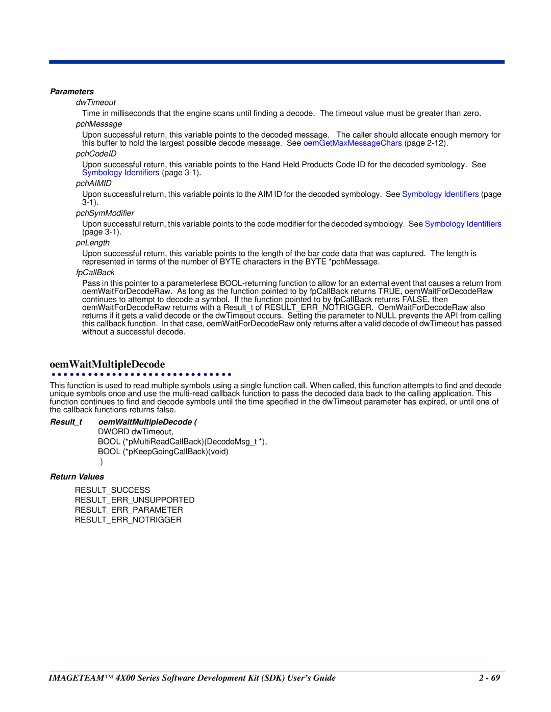 Hand Held Products 4X00 manual OemWaitMultipleDecode, Resultt oemWaitMultipleDecode 