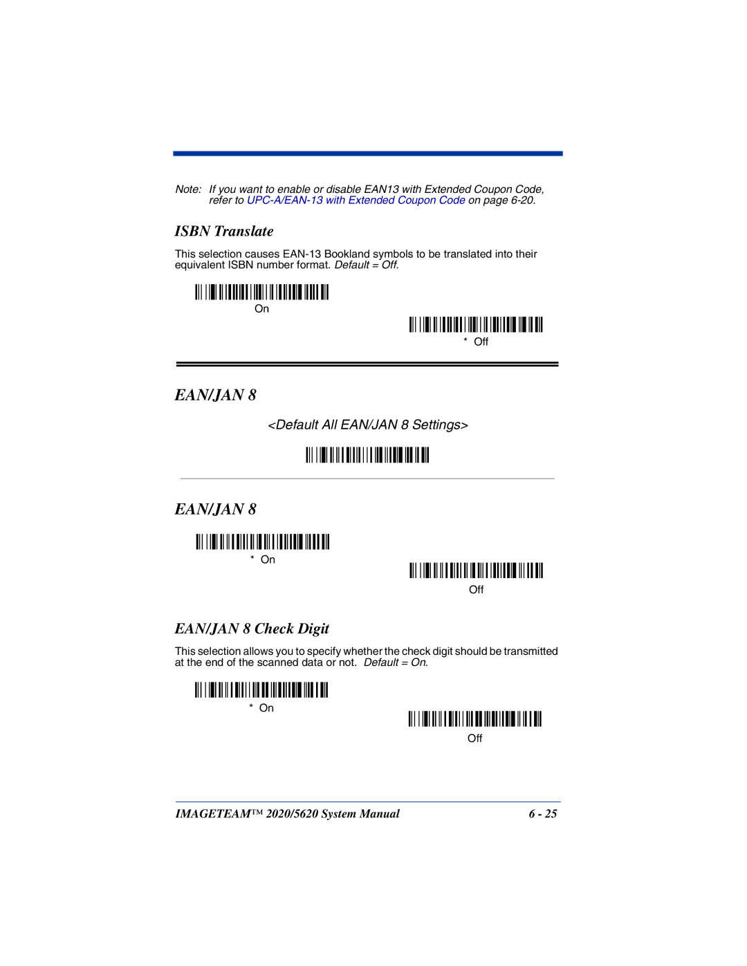 Hand Held Products 5620 system manual Isbn Translate, EAN/JAN 8 Check Digit 