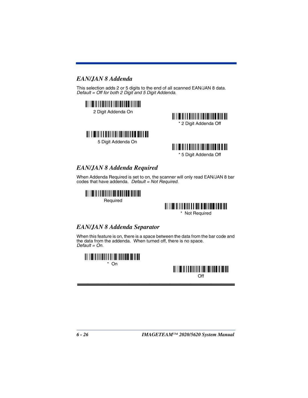 Hand Held Products 5620 system manual EAN/JAN 8 Addenda Required, EAN/JAN 8 Addenda Separator 