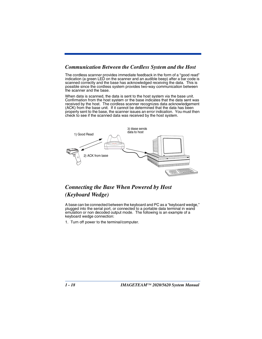 Hand Held Products 5620 system manual Connecting the Base When Powered by Host Keyboard Wedge 