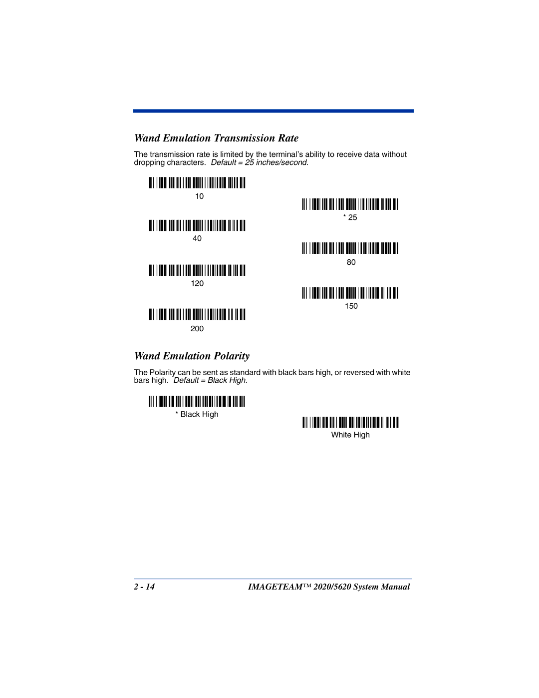 Hand Held Products 5620 system manual Wand Emulation Transmission Rate, Wand Emulation Polarity 