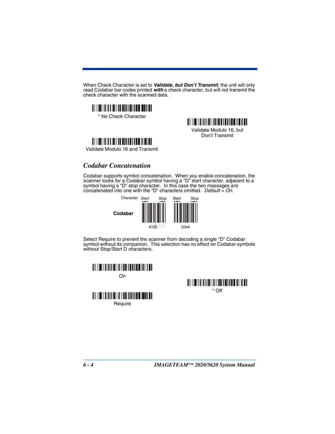 Hand Held Products 5620 system manual Codabar Concatenation 