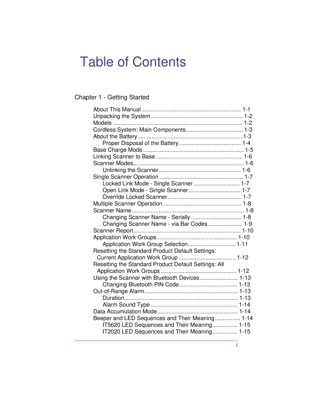 Hand Held Products 5620 system manual Table of Contents 