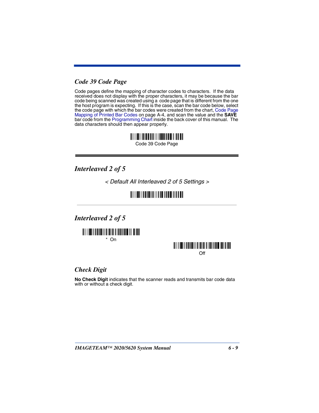 Hand Held Products 5620 system manual Interleaved 2, Code 39 Code, Check Digit 