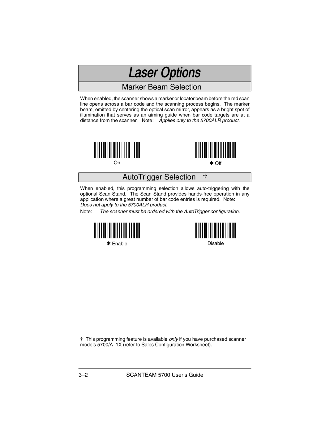 Hand Held Products 5700 manual Marker Beam Selection, AutoTrigger Selection 